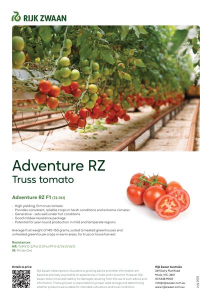 ADVENTURE RZ F1 (72-761) | Tomato | Rijk Zwaan AU | Quality Seeds