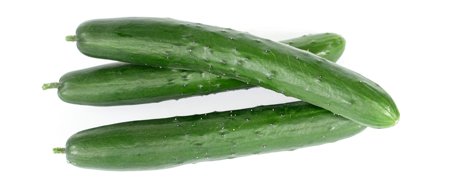 Three long, slender cucumbers with small spines. Premium Japanese Kyuri style cucumbers